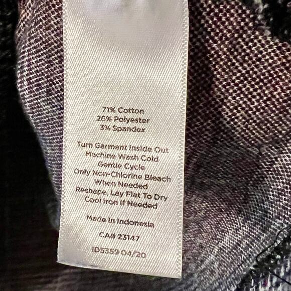 Talbots Plaid Pearl Button Cuff Houndstooth Plaid Top - Picture 5 of 7